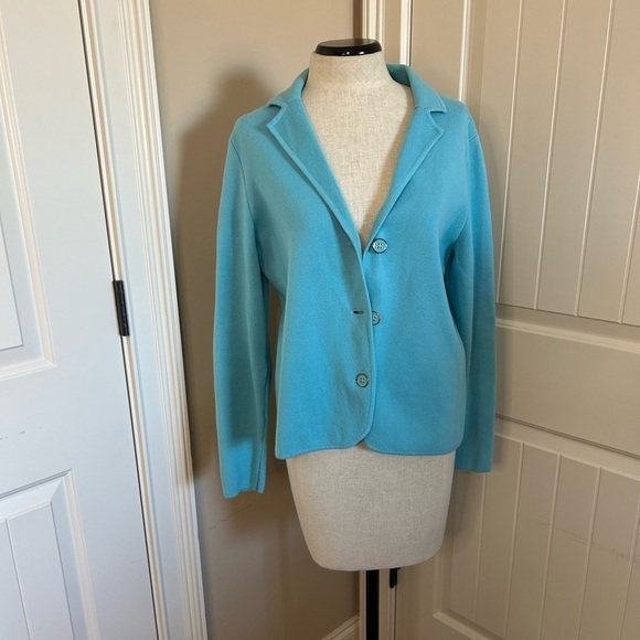 Talbots “Robins Egg Blue” Sweater Cardigan with Collar. Size Medium Peti… - Picture 1 of 6
